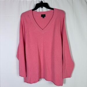 Cyrus 1X Guava Pink V-Neck Sweater Rolled Hem Plus Size Casual Costal Chic